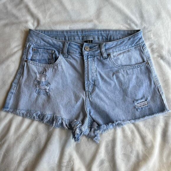 Y2K Rewash two tone striped blue & white light wash denim shorts size 9/29 - Picture 1 of 7
